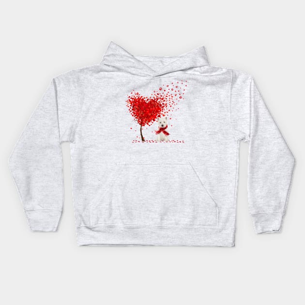 Valentine's Day Heart Tree Love West Highland White Terrier Kids Hoodie by PlumleelaurineArt